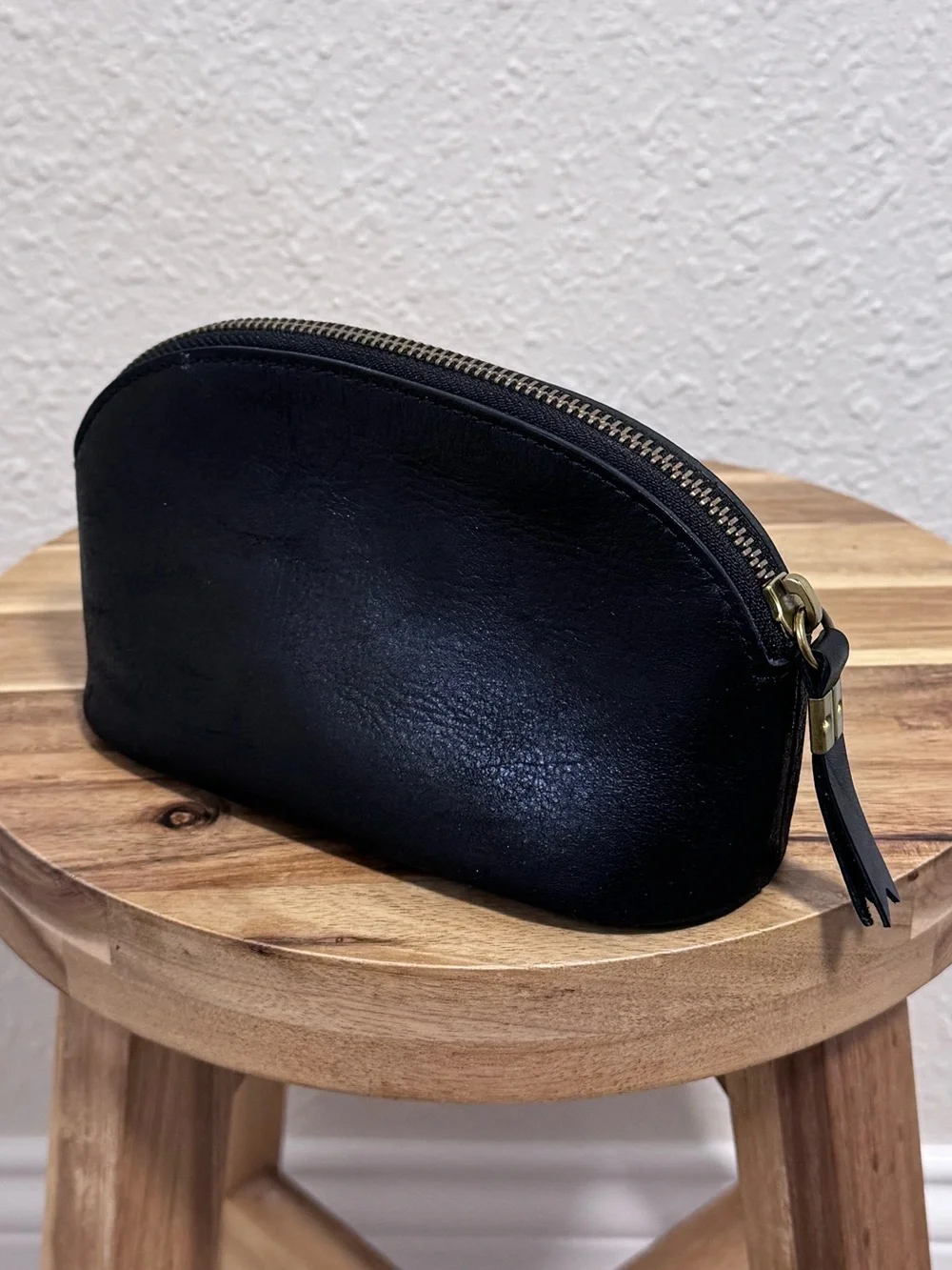 Men’s Black Leather Travel Toiletry Dop Kit Bag Catchall Organizer